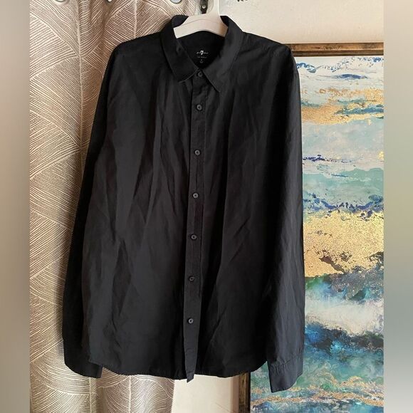7 for all mankind Men's black long sleeve shirt size Large 100% cotton - Picture 9 of 9